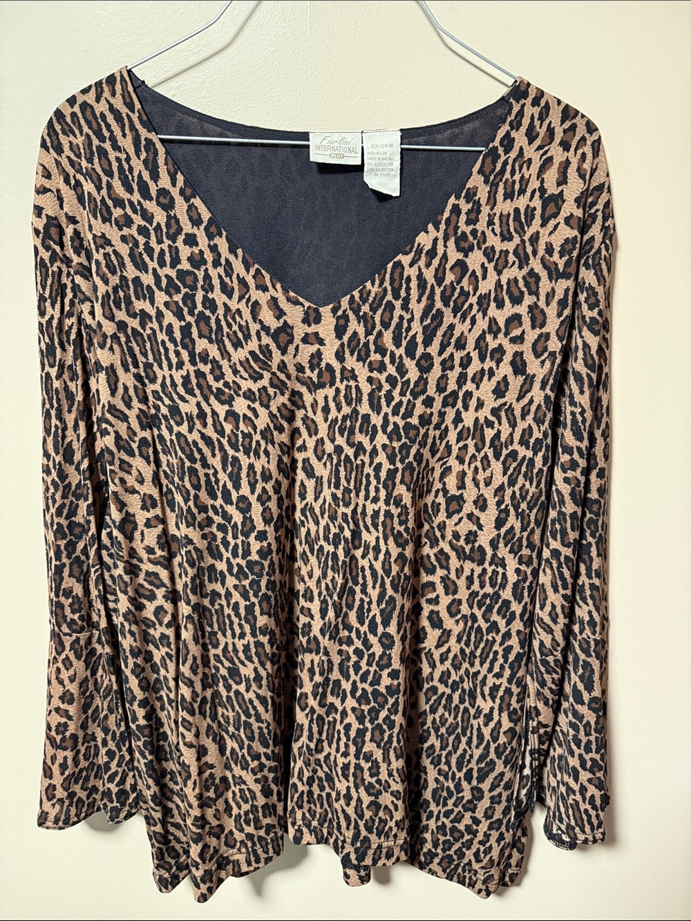 Leopard Print V-Neck Long Sleeve Top - Brown/Black